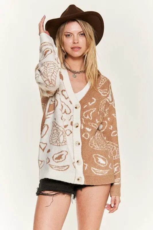 Jade By Jane Heart Paisley Cardigan cardigan Jade By Jane TAUPE/IVORY S/M