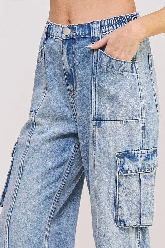 Jade By Jane High Waist Baggy Cargo Denim Ankle Trousers baggy cargo jeans Jade By Jane