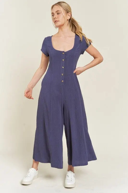 Jade By Jane Linen Button Down Jumpsuit linen jumpsuit Jade By Jane NAVY S