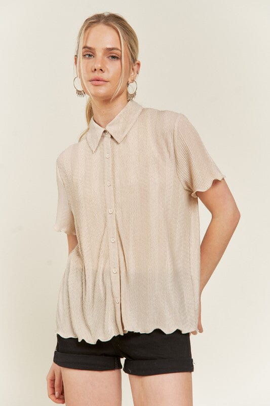 Jade By Jane Texture Button Down Shirt textured blouse Jade By Jane TAUPE S 