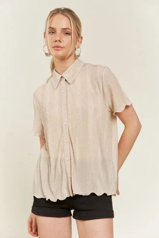 Jade By Jane Texture Button Down Shirt textured blouse Jade By Jane TAUPE S