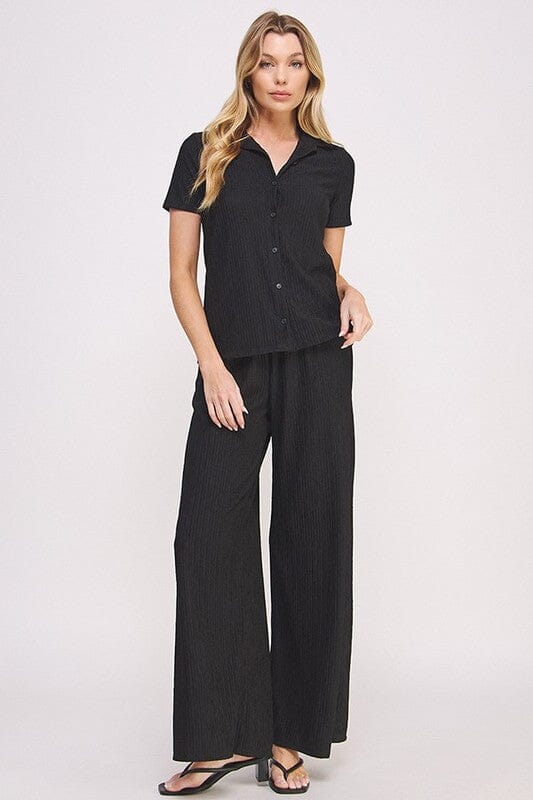 Jade By Jane Textured Blouse and Pant Set 2 piece pant set Jade By Jane BLACK S 
