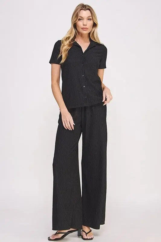 Jade By Jane Textured Blouse and Pant Set 2 piece pant set Jade By Jane BLACK S