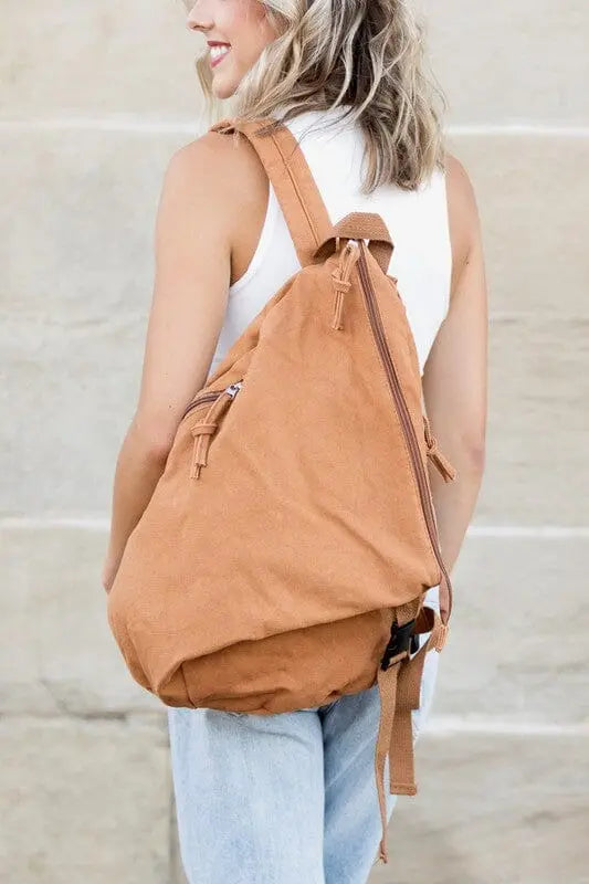 Kai Asymmetric Canvas Backpack Aili's Corner Camel OneSize