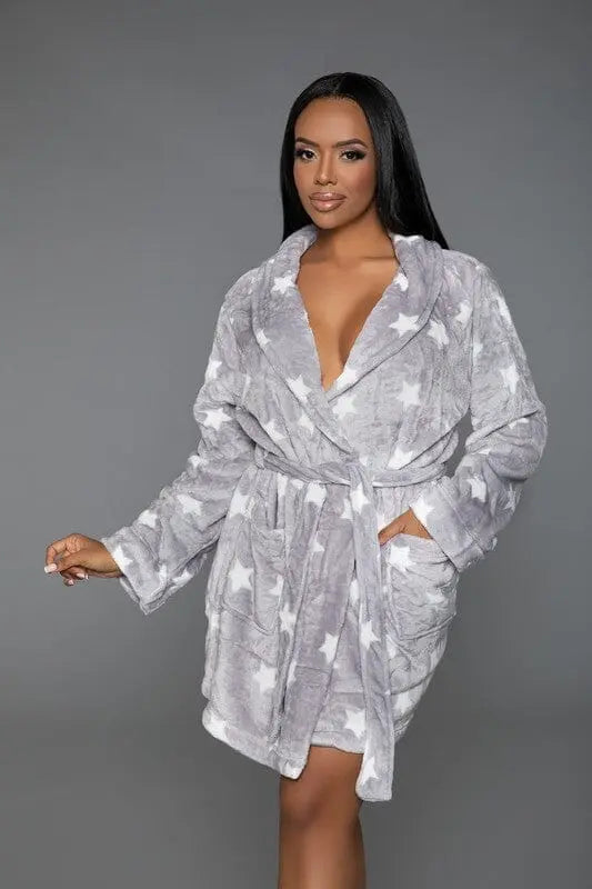 Kaylee Star Robe fleece robe Poet Street Boutique Dark Grey/White S/M