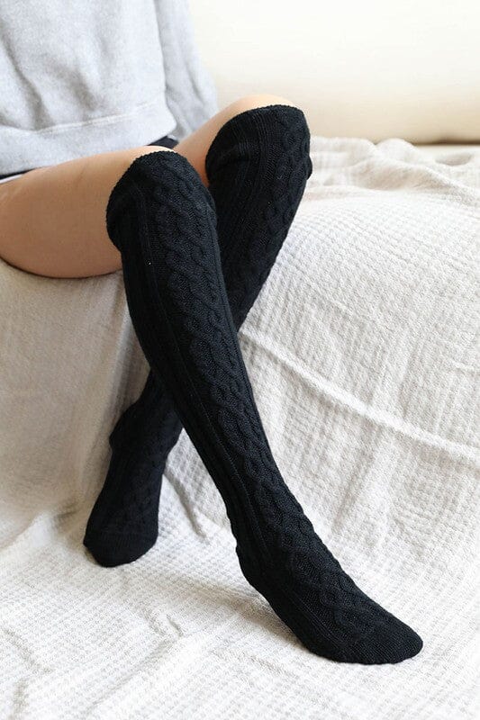 Knee High Cable Knit Socks Knee high sock Poet Street Boutique Black Default 