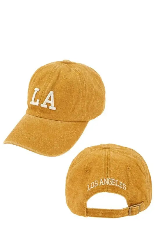 LA Embroidered Baseball Hat LA baseball cap Poet Street Boutique MUSTARD OS