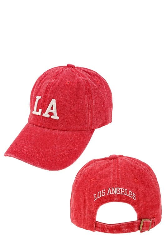 LA Embroidered Baseball Hat LA baseball cap Poet Street Boutique RED OS 