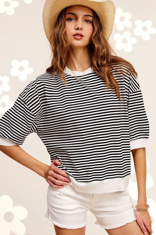 La Miel Crew Neck Stripe Top striped cotton shirt La Miel BLACK S 