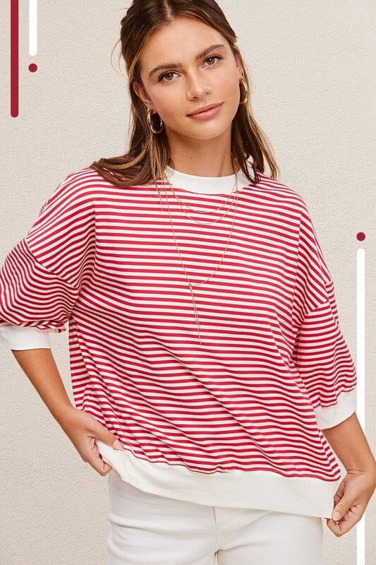 La Miel Crew Neck Stripe Top striped cotton shirt La Miel TOMATO S 