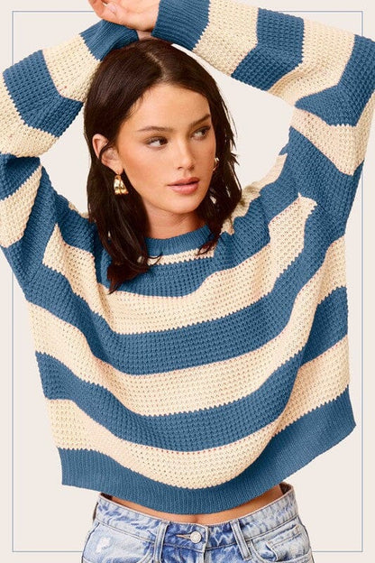 La Miel Striped Loose Fit Sweater striped sweater La Miel DENIM S 