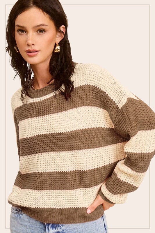 La Miel Striped Loose Fit Sweater striped sweater La Miel KHAKI S 