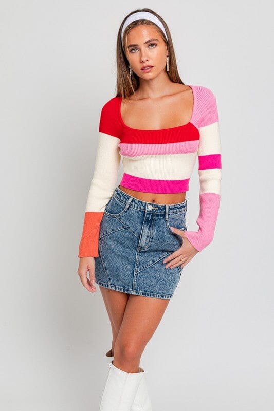 Le Lis Color Block Stripe Knit Top long sleeve lightweight sweater LE LIS 