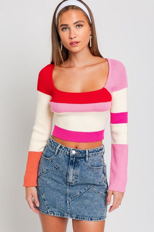 Le Lis Color Block Stripe Knit Top long sleeve lightweight sweater LE LIS RED MULTI XS 