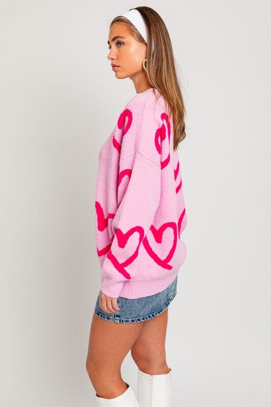 Le Lis Two Tone Pink Heart Sweater heart sweater LE LIS 