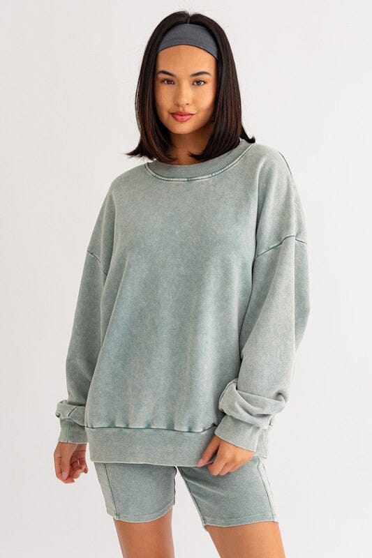 Le Lis Washed Oversized Pullover washed pullover sweatshirt LE LIS SAGE XS 