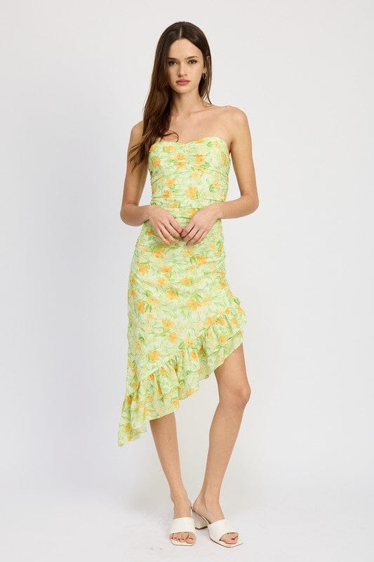 Lemon Asymmetric Ruffle Midi Dress floral midi dress Emory Park LIME FLORAL S 