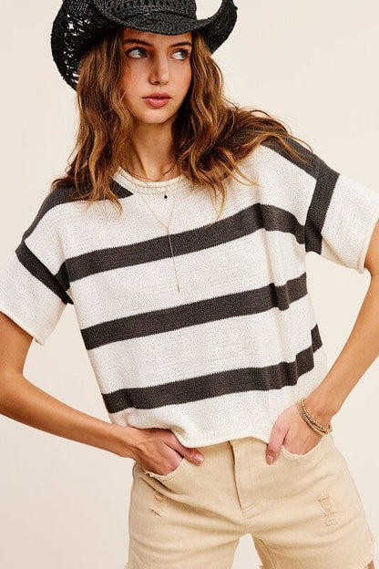 Lightweight Stripe Sweater Short Sleeve Top La Miel 