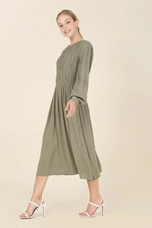 Lilou Dressed Up Ruched Midi Dress Lilou Olive M 