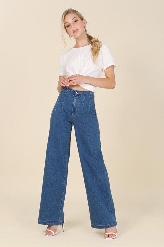 Lilou Flared High Waist Pin-Tuck Jeans pintuck jeans Lilou Blue M 