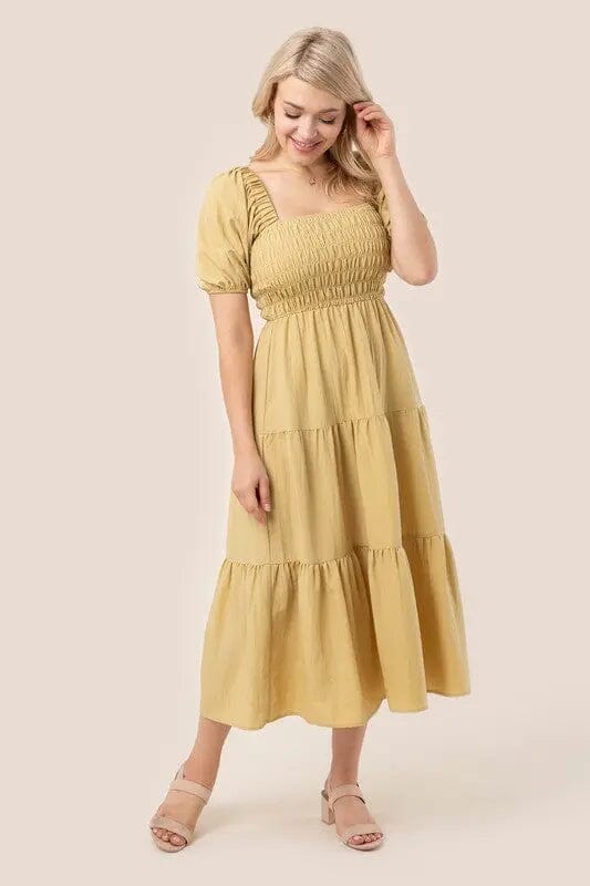 Lilou Puff Sleeve Tiered Maxi Dress Lilou Puff Sleeve Tiered Maxi Dress Lilou Mustard S 