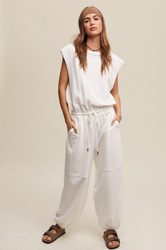 Listicle Athleisure Loose Jogger Jumpsuit jumpsuit Listicle Cream S 