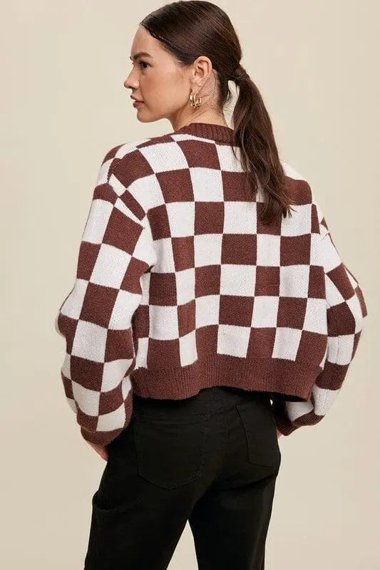 Listicle Bold Gingham Weaved Crop Spring Cardigan checkered crop cardigan Listicle 