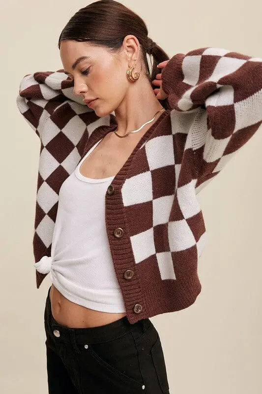 Listicle Bold Gingham Weaved Crop Spring Cardigan checkered crop cardigan Listicle 