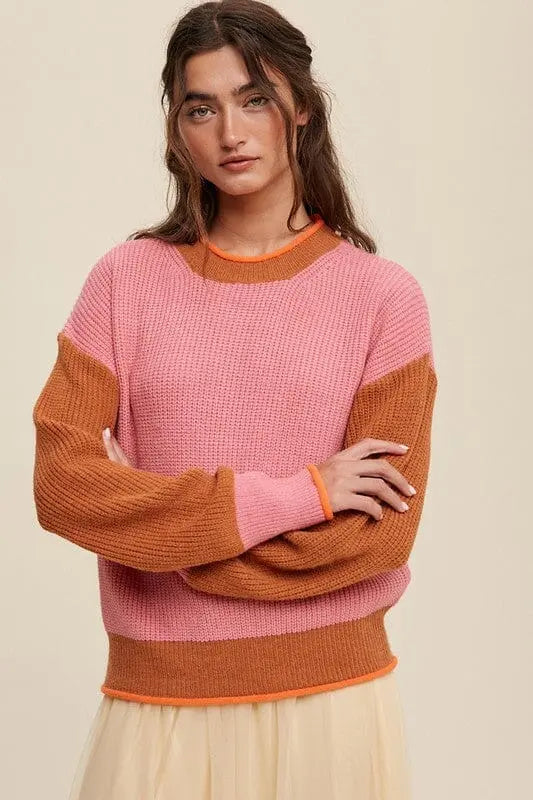 Listicle Color Block Ribbed Knit Sweater color block sweater Listicle 