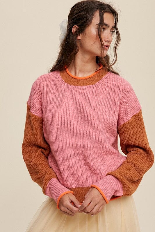 Listicle Color Block Ribbed Sweater sweater Listicle Pink S 