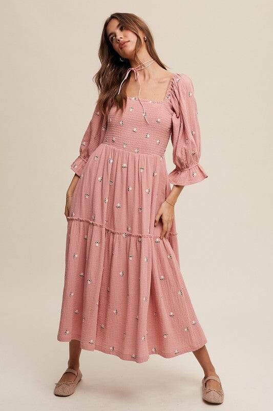 Listicle Ditzy Floral Embroidery Maxi Dress Listicle Deep Rose S 