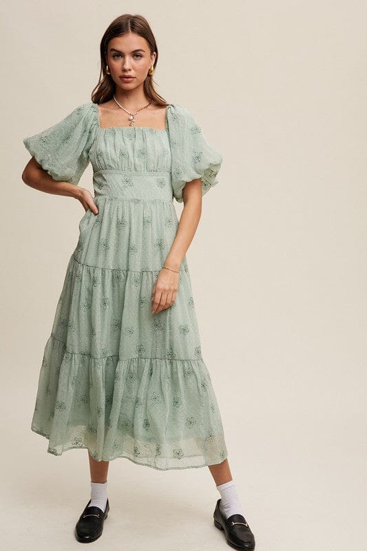 Listicle Flower Embroidery Tiered Maxi Dress floral embroidered maxi dress Listicle Green Lily S 