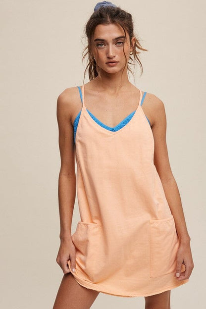 Listicle Lined Sporty Cotton Mini Dress lined romper dress Listicle Peach S 