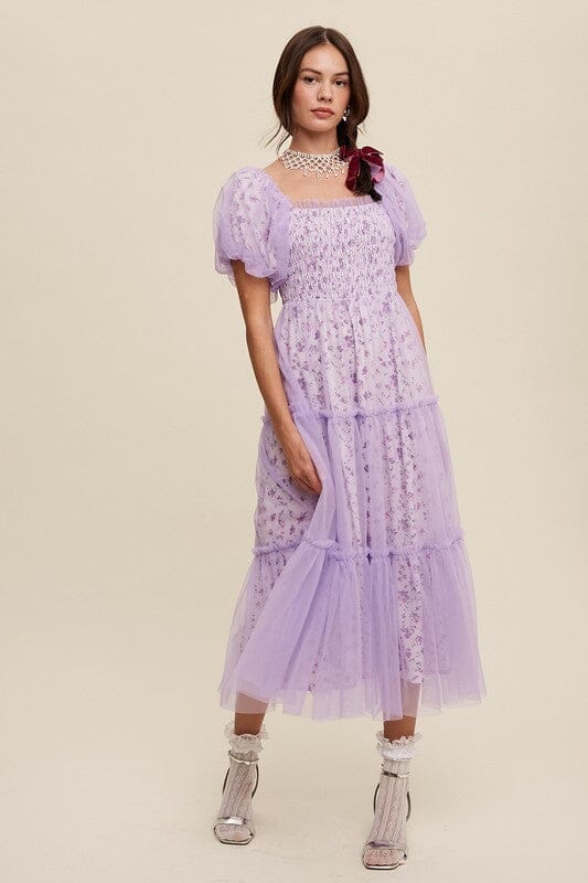 Listicle Romance Puff Sleeve Maxi Dress ruffled maxi dress Listicle Lavender S 
