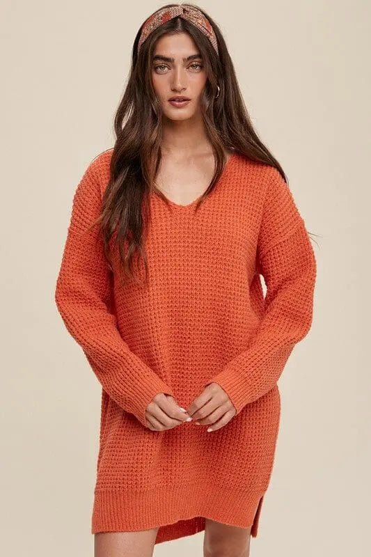 Listicle Slouchy V-neck Ribbed Knit Sweater slouchy ribbed lightweight sweater Listicle 