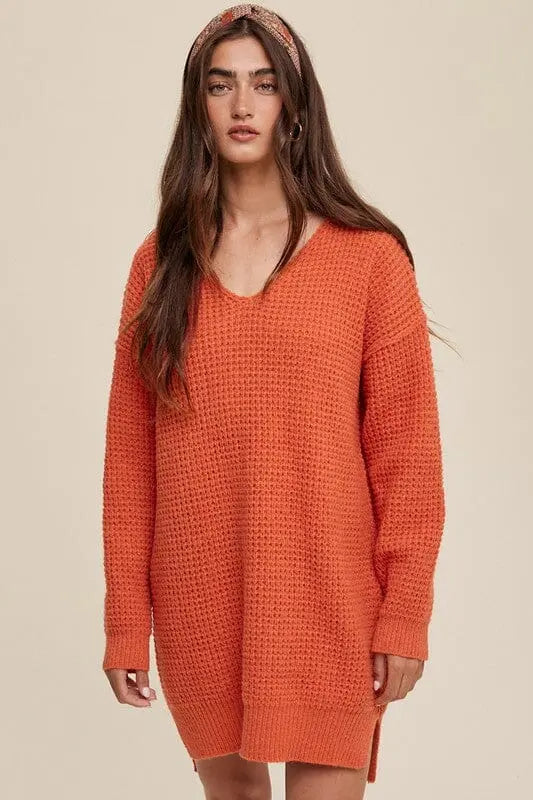 Listicle Slouchy V-neck Ribbed Knit Sweater slouchy ribbed lightweight sweater Listicle Carrot M 