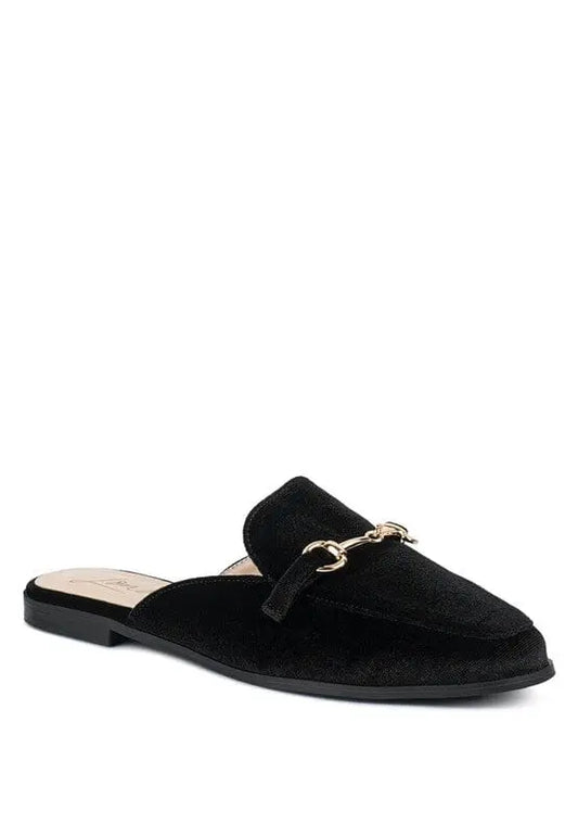 London & Rag Velvet Buckled Mules flat velvet mules Rag Company Black US-5 / UK-3 / EU-36