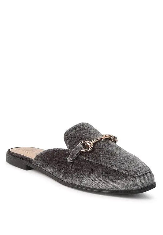 London & Rag Velvet Buckled Mules flat velvet mules Rag Company Grey US-5 / UK-3 / EU-36