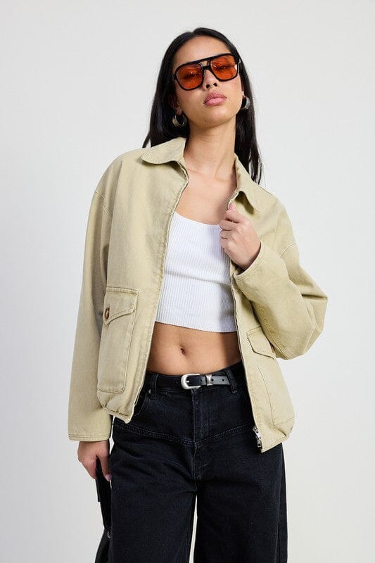 LONG SLEEVE COLLARED DENIM JACKET Emory Park SAND S 