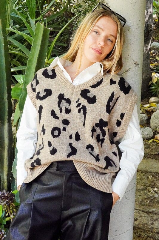 Loungy Leopard Vest sweater vest Lumiere Taupe/Black S 