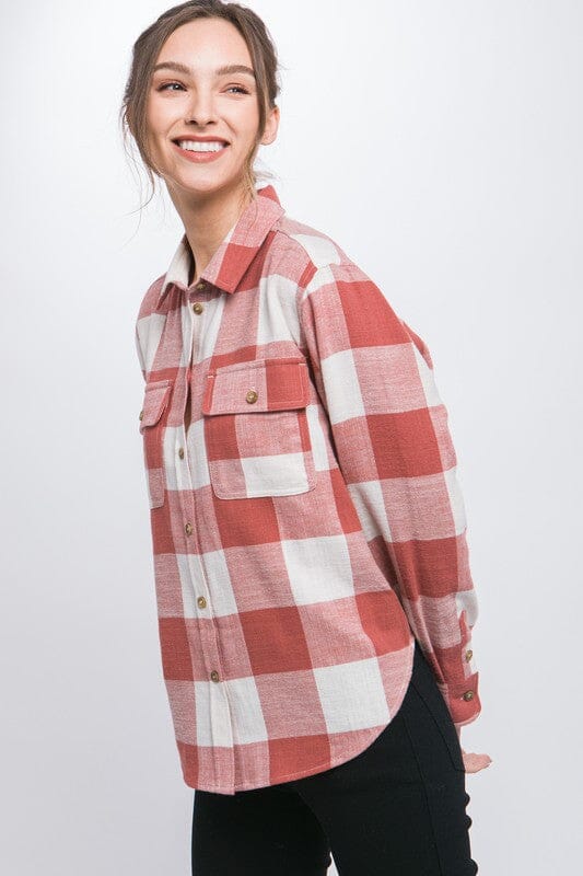 Love Tree Lightweight Plaid Button Down Top Lightweight plaid shirt Love Tree 