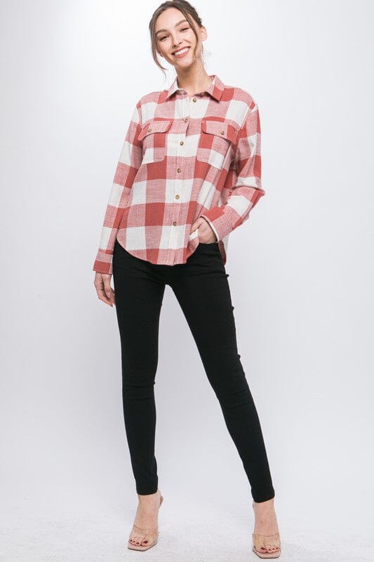 Love Tree Lightweight Plaid Button Down Top Lightweight plaid shirt Love Tree 