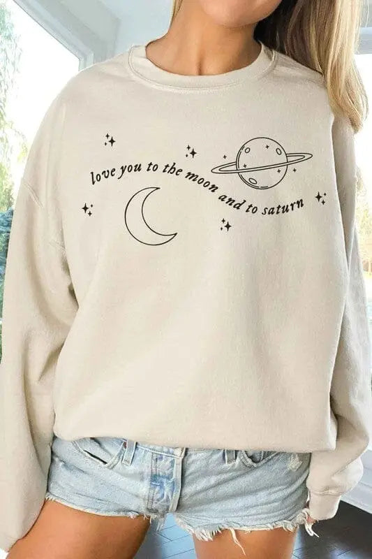 Love You To the Moon and Saturn Oversized Sweatshirt oversized graphic sweatshirt Poet Street Boutique SAND S/M