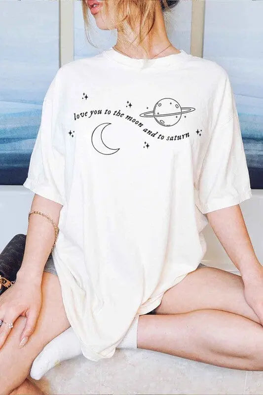Love You To The Moon and Saturn Oversized Tee ROSEMEAD LOS ANGELES CO NATURAL S/M