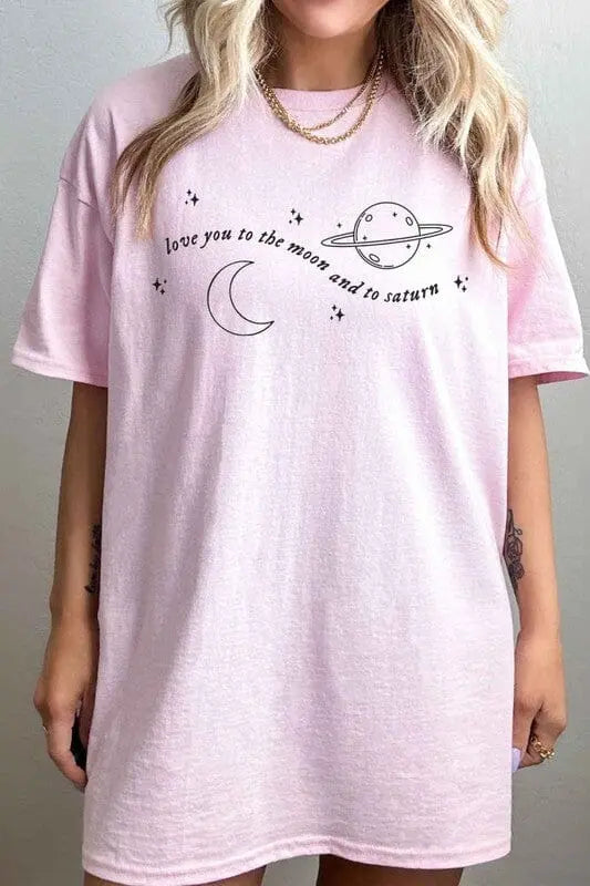 Love You To The Moon and Saturn Oversized Tee ROSEMEAD LOS ANGELES CO PINK S/M