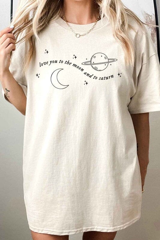 Love You To The Moon and Saturn Oversized Tee ROSEMEAD LOS ANGELES CO SAND S/M 