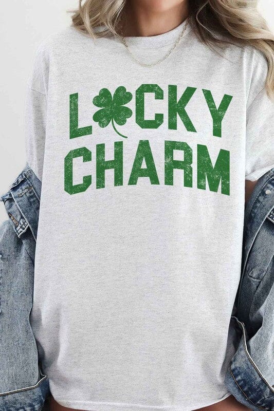 LUCKY CHARM ST PATRICKS OVERSIZED GRAPHIC TEE ALPHIA ASH S/M 