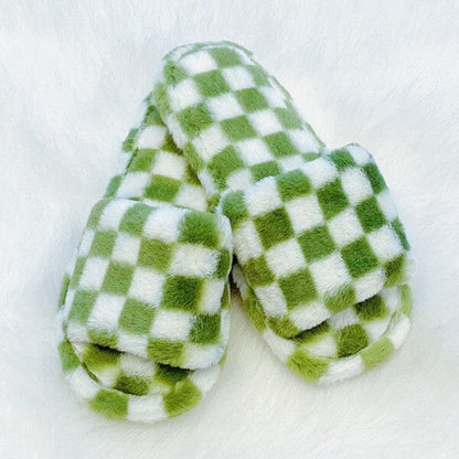 Luxe Lounge Checker Cozy Slippers Ellison and Young Pistachio S/M 