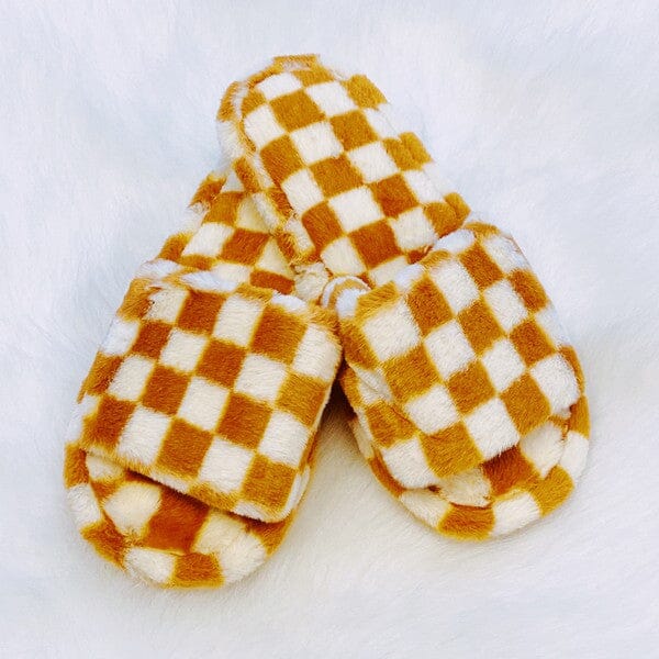 Luxe Lounge Checker Cozy Slippers Ellison and Young Sweet Brown S/M 