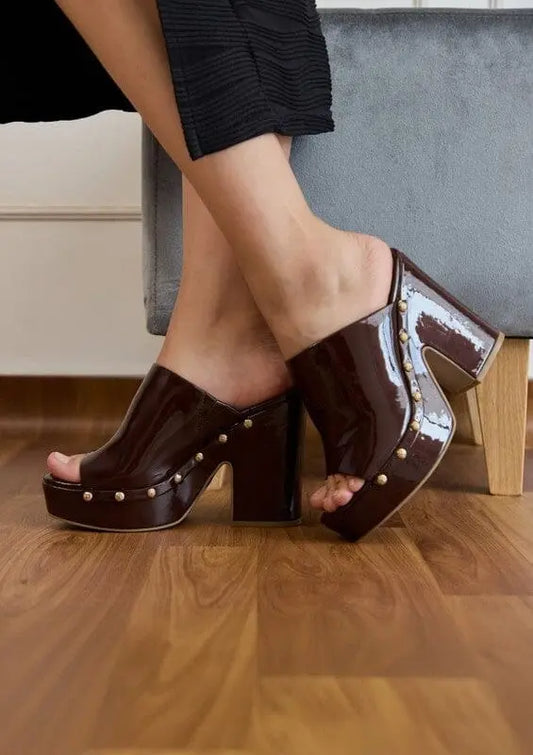 Maker's Shoes Khloe Doll Heels thick heel Maker's Shoes Chocolate Pattent 6